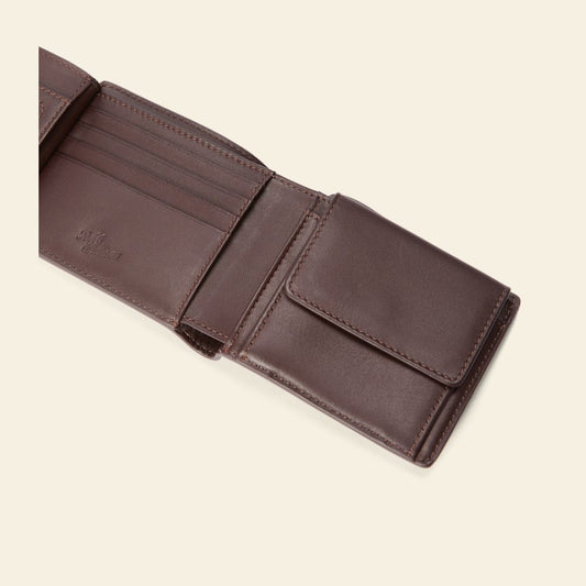 Chestnut Full-Grain Leather Wallet with Pocket and Tab