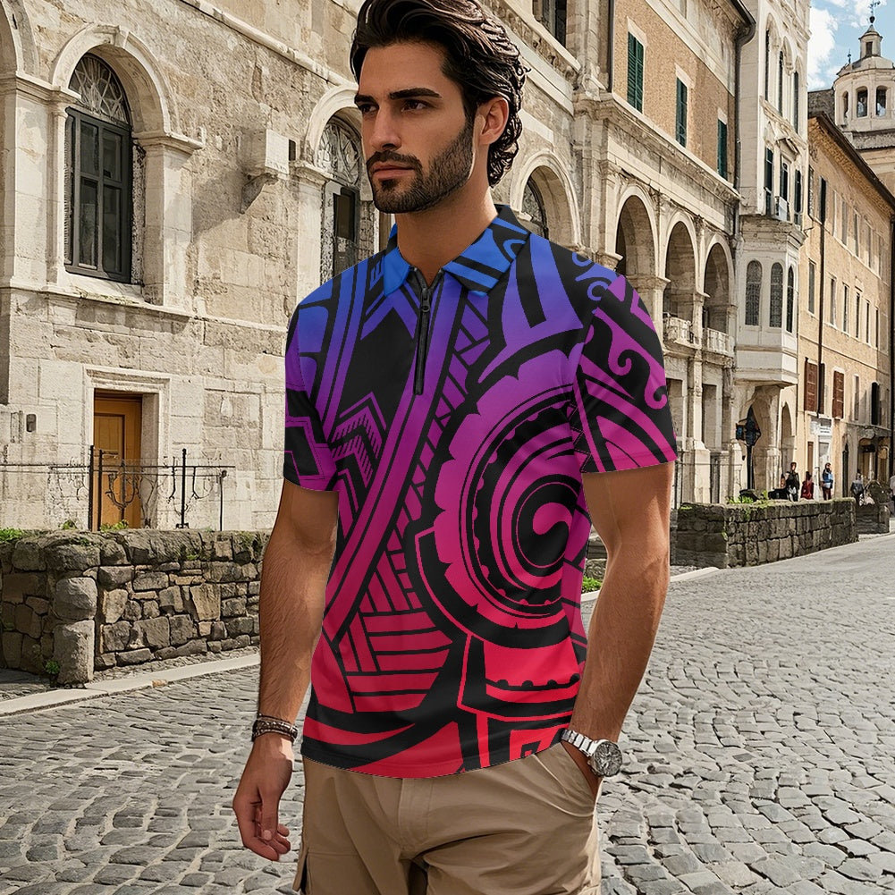 Short Sleeve Zip-Up Polo Shirt
