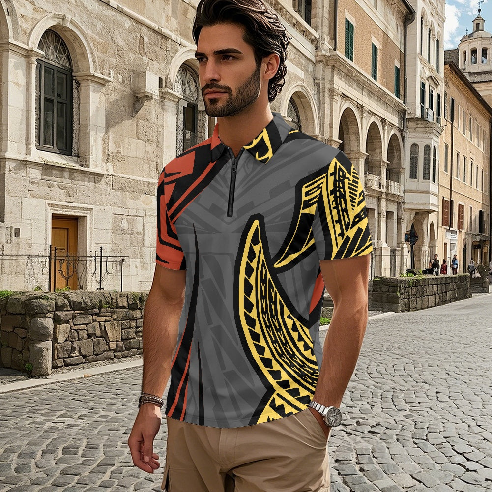 Short Sleeve Zip-Up Polo Shirt