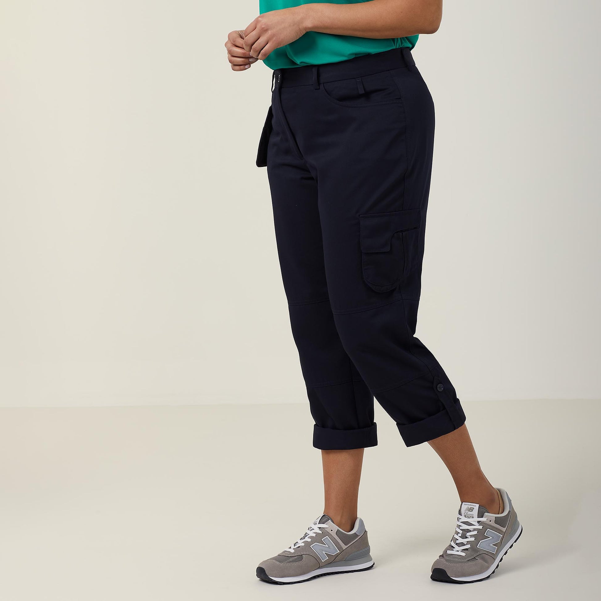 NNT Women's Durable Gabardine Flex Waist Cargo Pants - Ink Navy Workwear