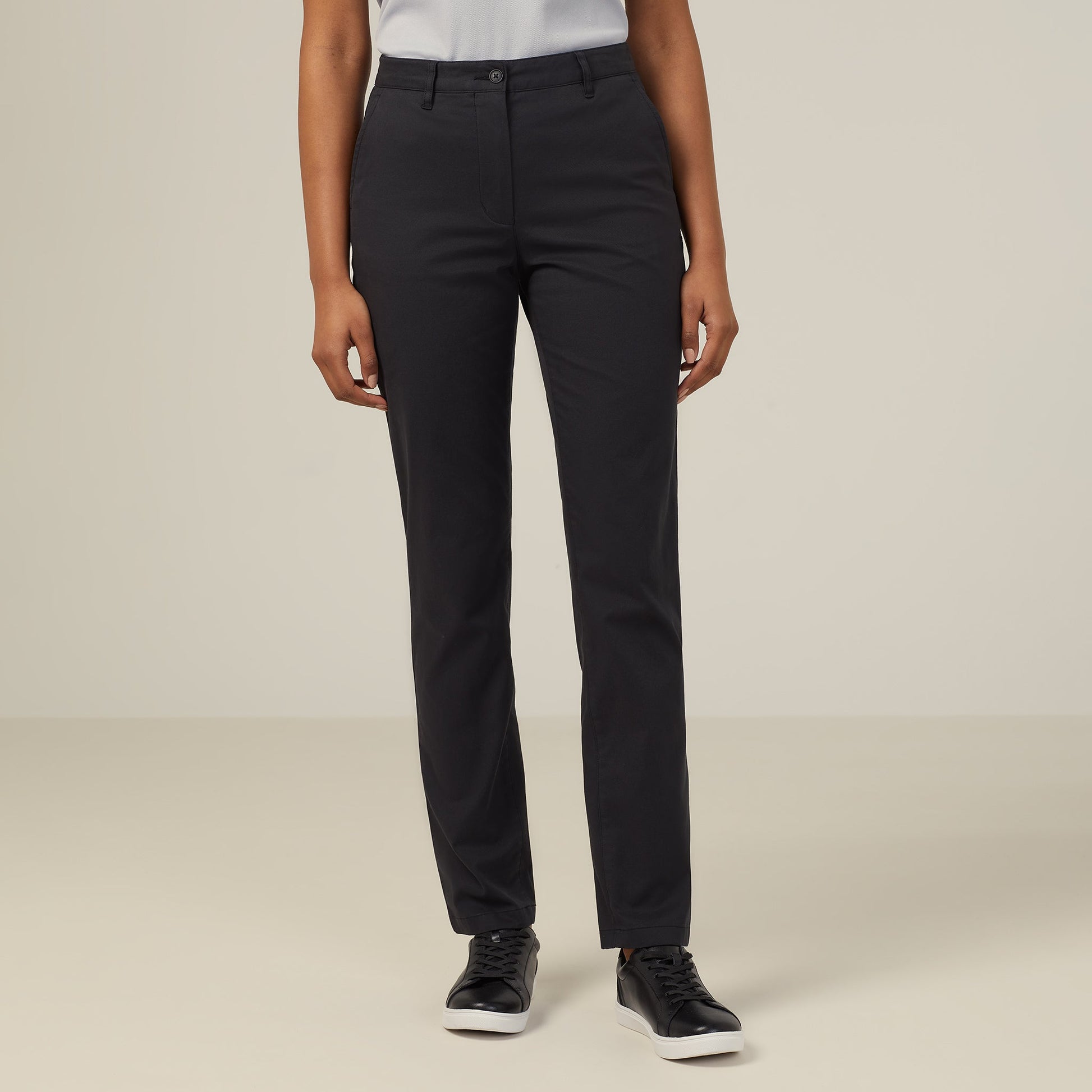 NNT Women's Black Slim-Leg Stretch Cotton Chino Pant with High-Rise Waist