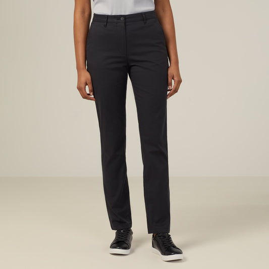 NNT Women's Black Slim-Leg Stretch Cotton Chino Pant with High-Rise Waist