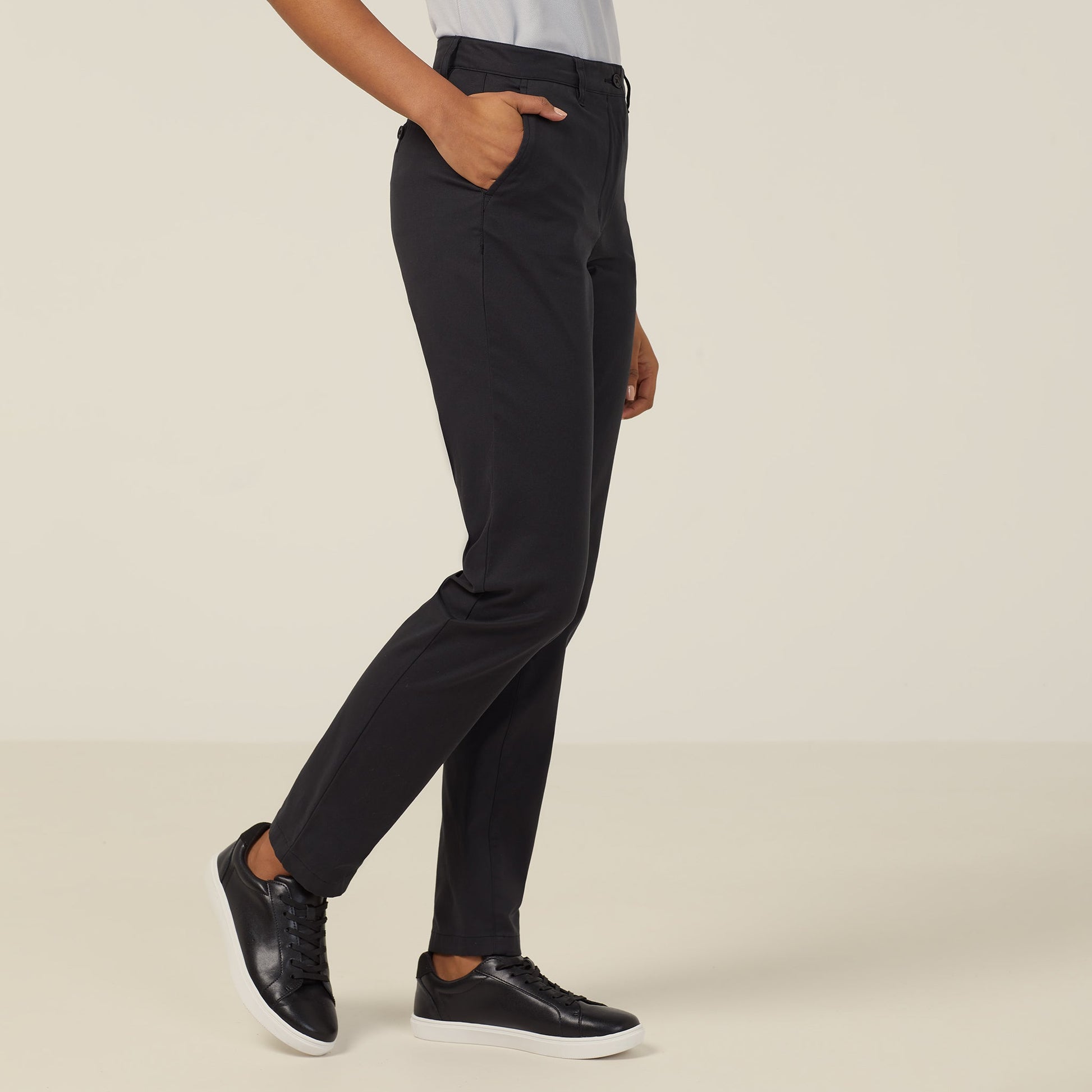 NNT Women's Black Slim-Leg Stretch Cotton Chino Pant with High-Rise Waist