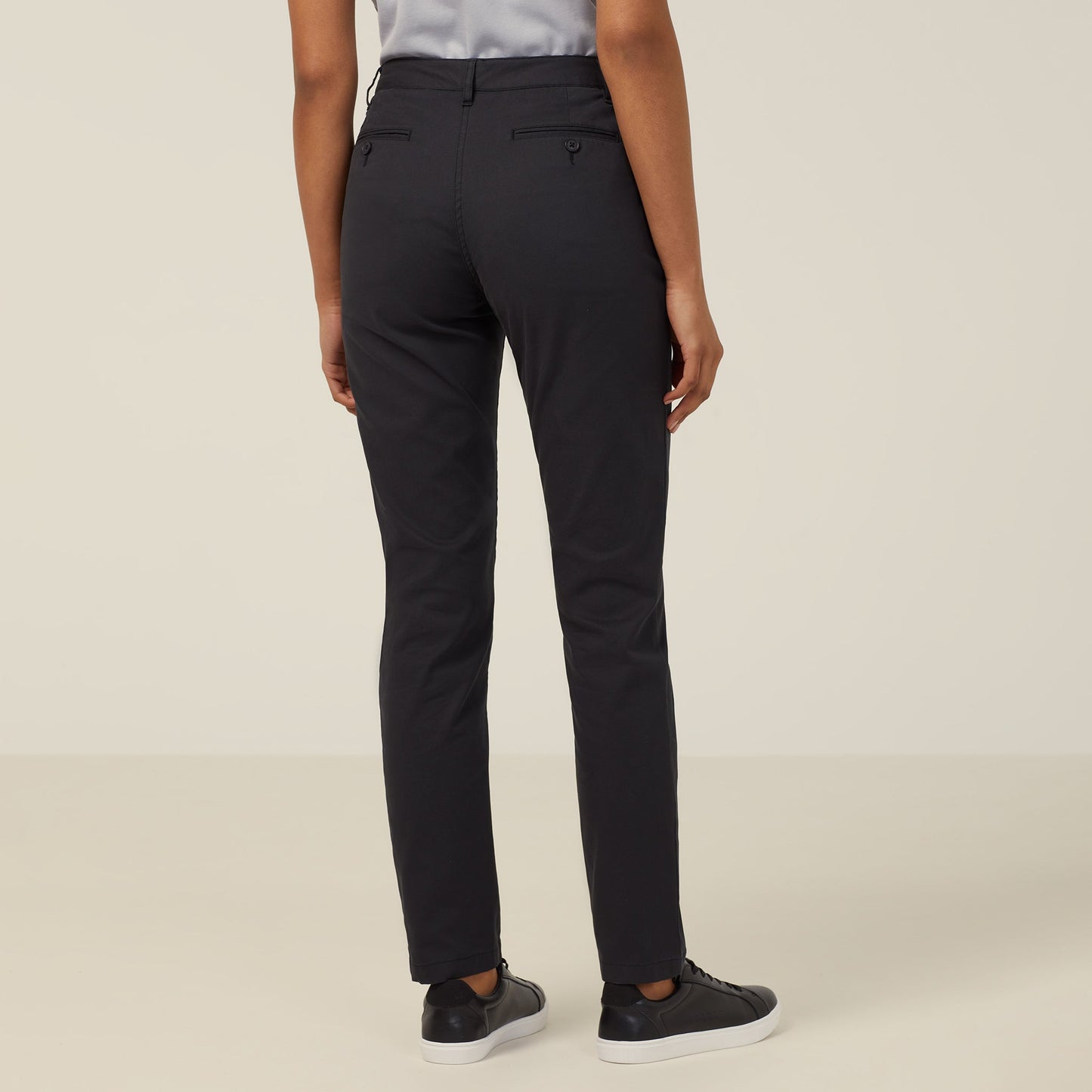 NNT Women's Black Slim-Leg Stretch Cotton Chino Pant with High-Rise Waist