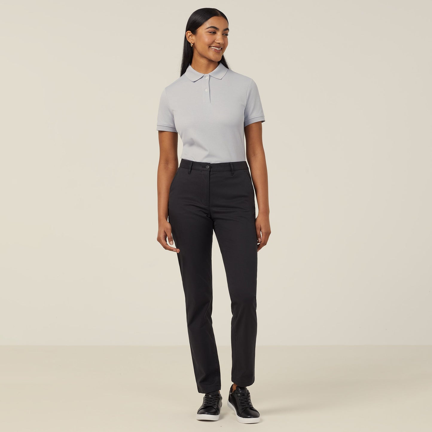 NNT Women's Black Slim-Leg Stretch Cotton Chino Pant with High-Rise Waist