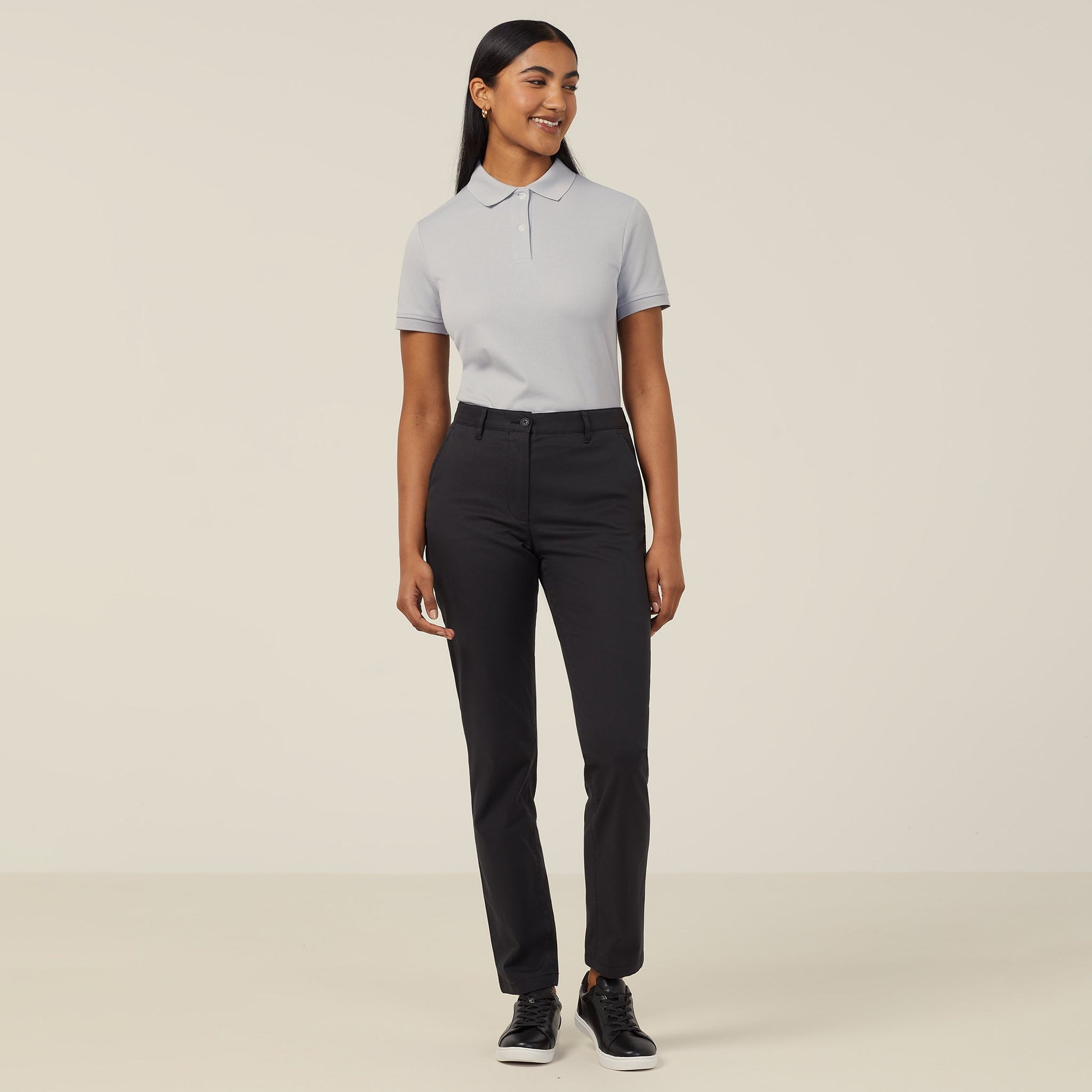 NNT Women's Black Slim-Leg Stretch Cotton Chino Pant with High-Rise Waist