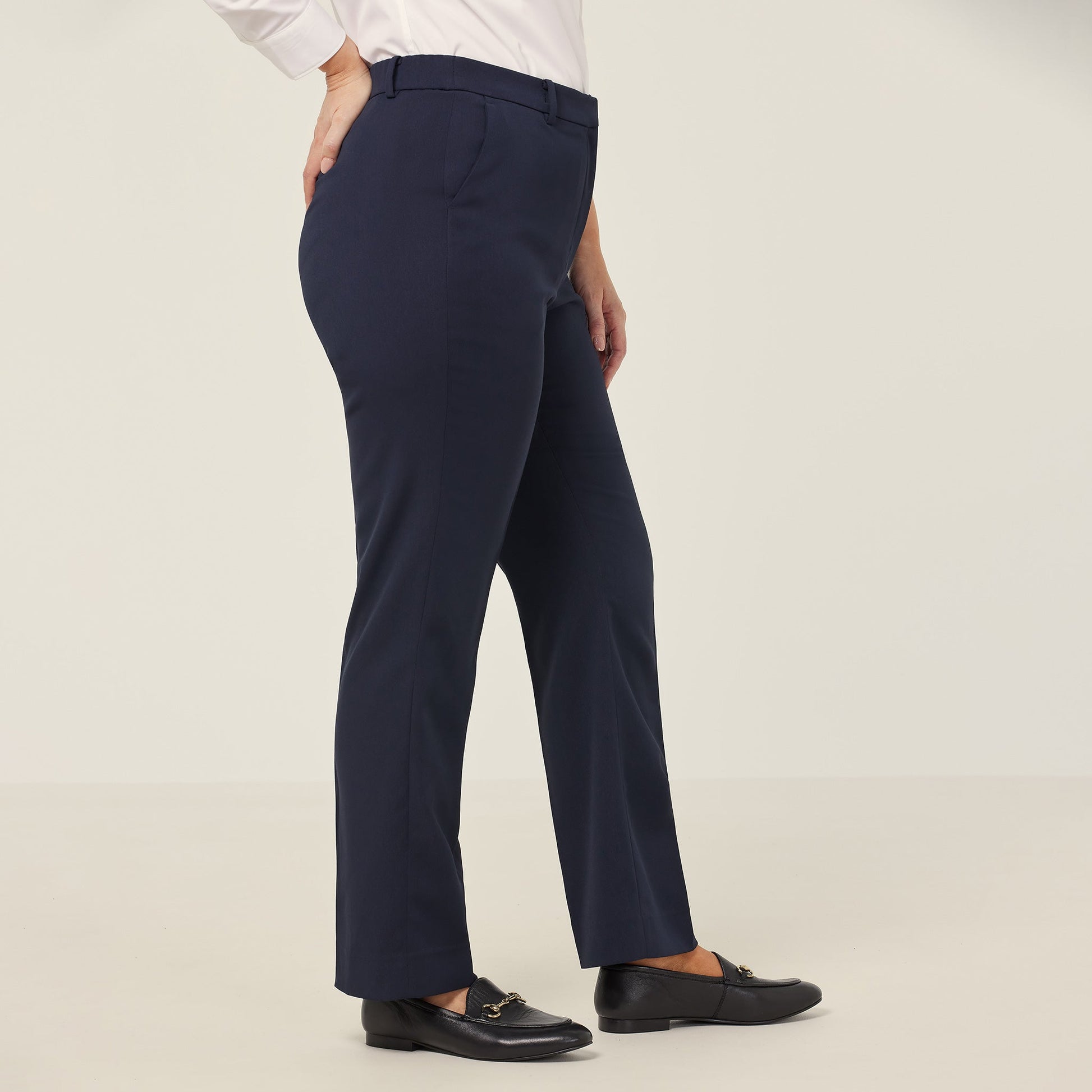 NNT Women's Navy Crepe Stretch High Waist Straight Leg Work Pants