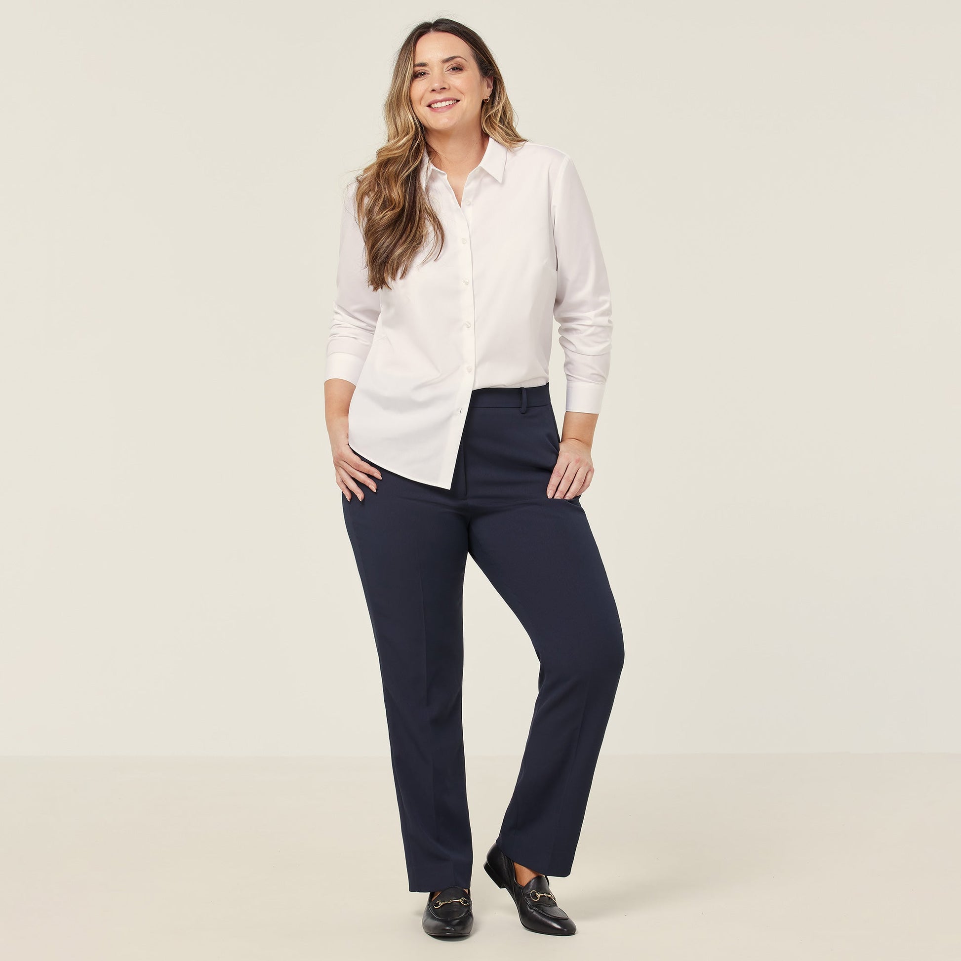 NNT Women's Navy Crepe Stretch High Waist Straight Leg Work Pants