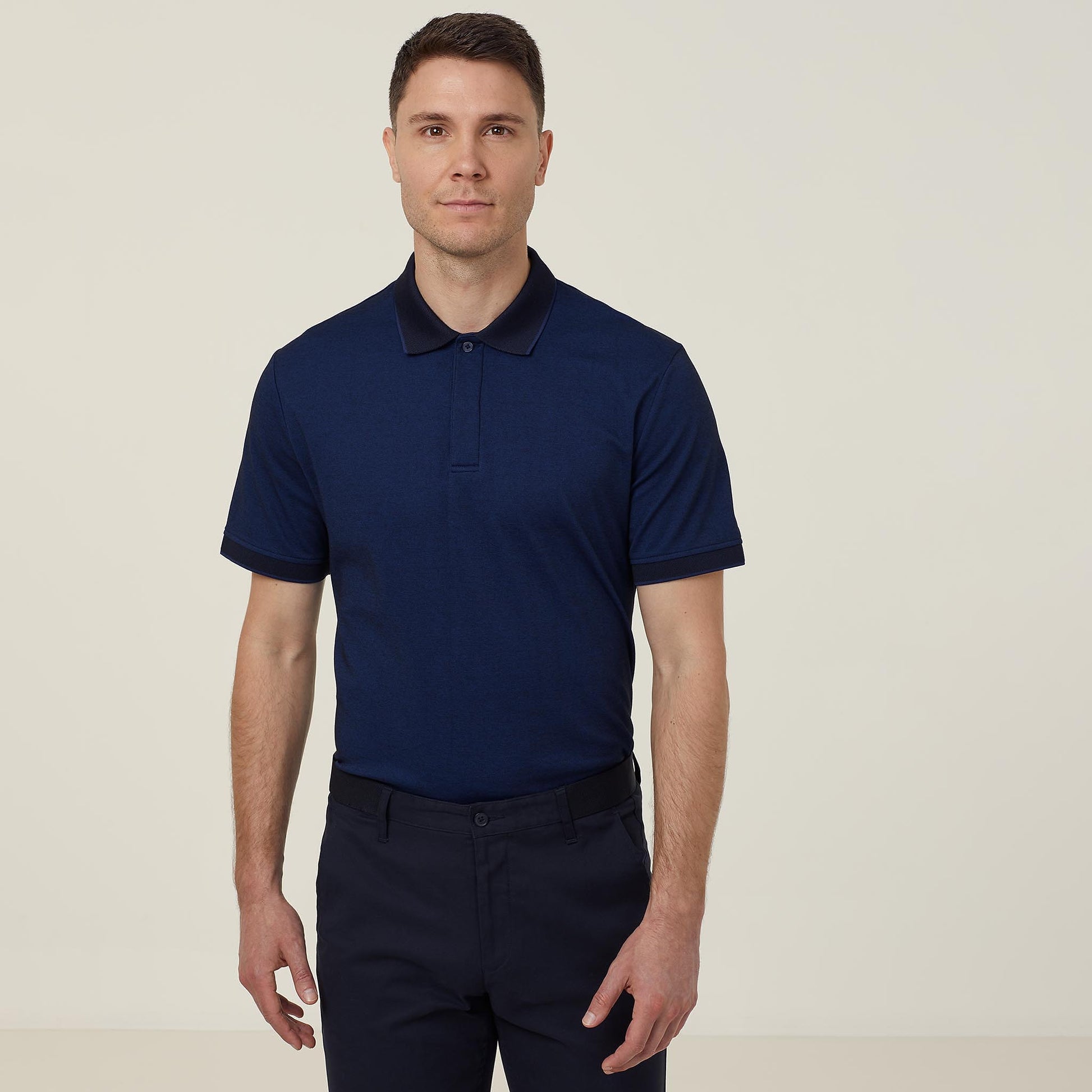 Women's NNT Textured Cotton Poly Short Sleeve Polo Shirt - Blue/Navy, Regular Fit