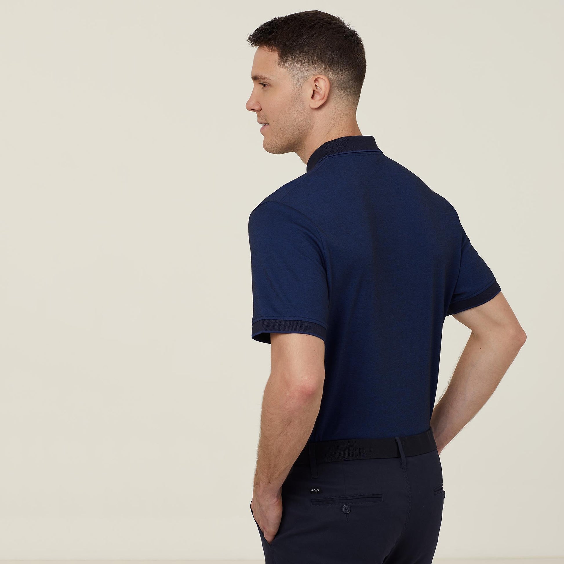 Women's NNT Textured Cotton Poly Short Sleeve Polo Shirt - Blue/Navy, Regular Fit