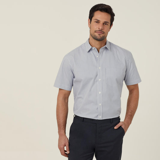 NNT Men's Avignon Fine Block Stripe Stretch Short Sleeve Work Shirt