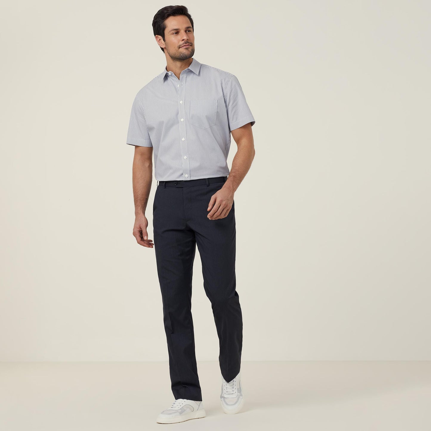 NNT Men's Avignon Fine Block Stripe Stretch Short Sleeve Work Shirt