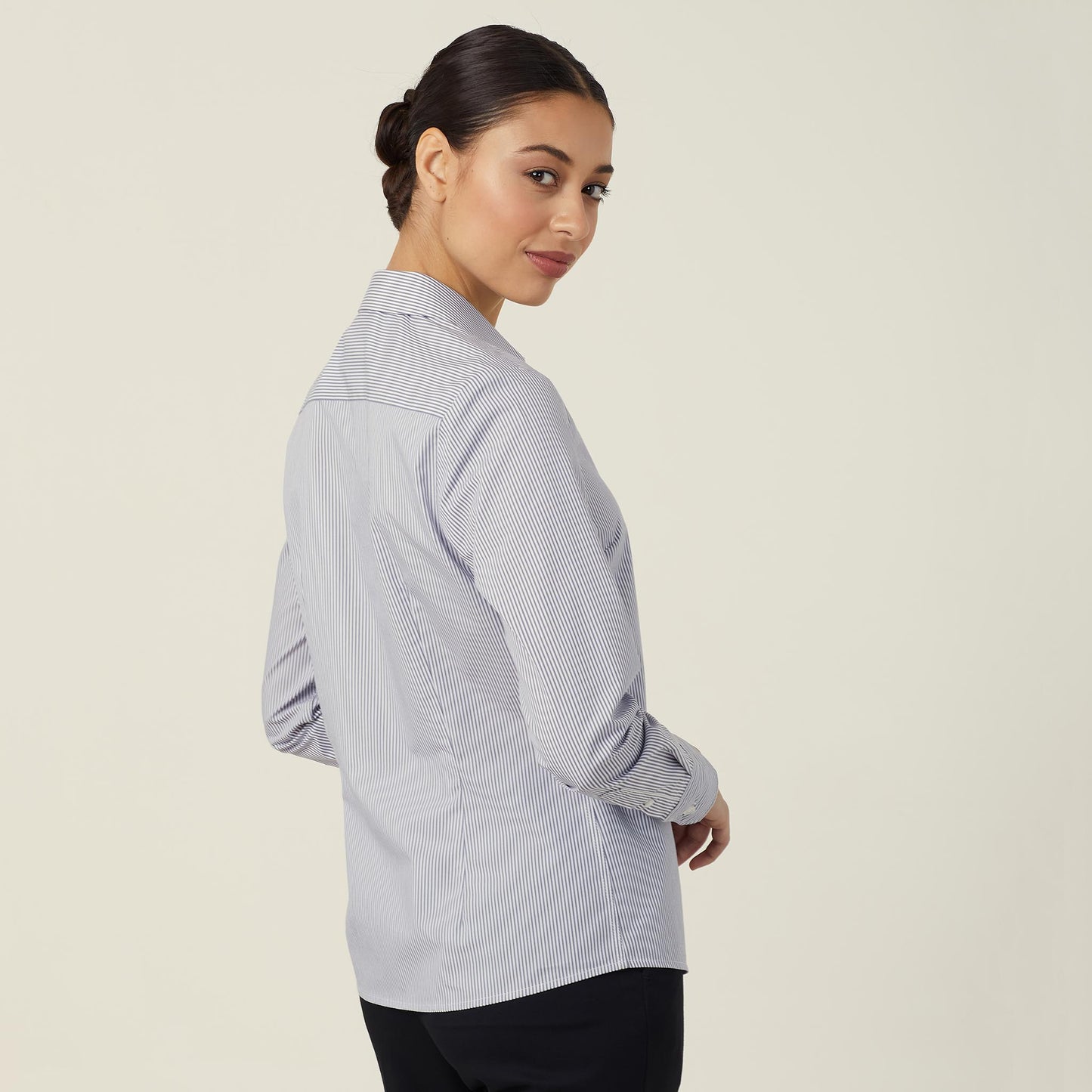 NNT Women's Avignon Fine Stripe Stretch Long Sleeve Work Shirt Grey/White