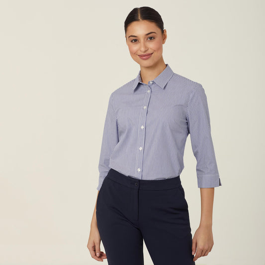 NNT Women's Avignon Stripe 3/4 Sleeve Shirt: Stretch, Eco-Friendly, Navy/White