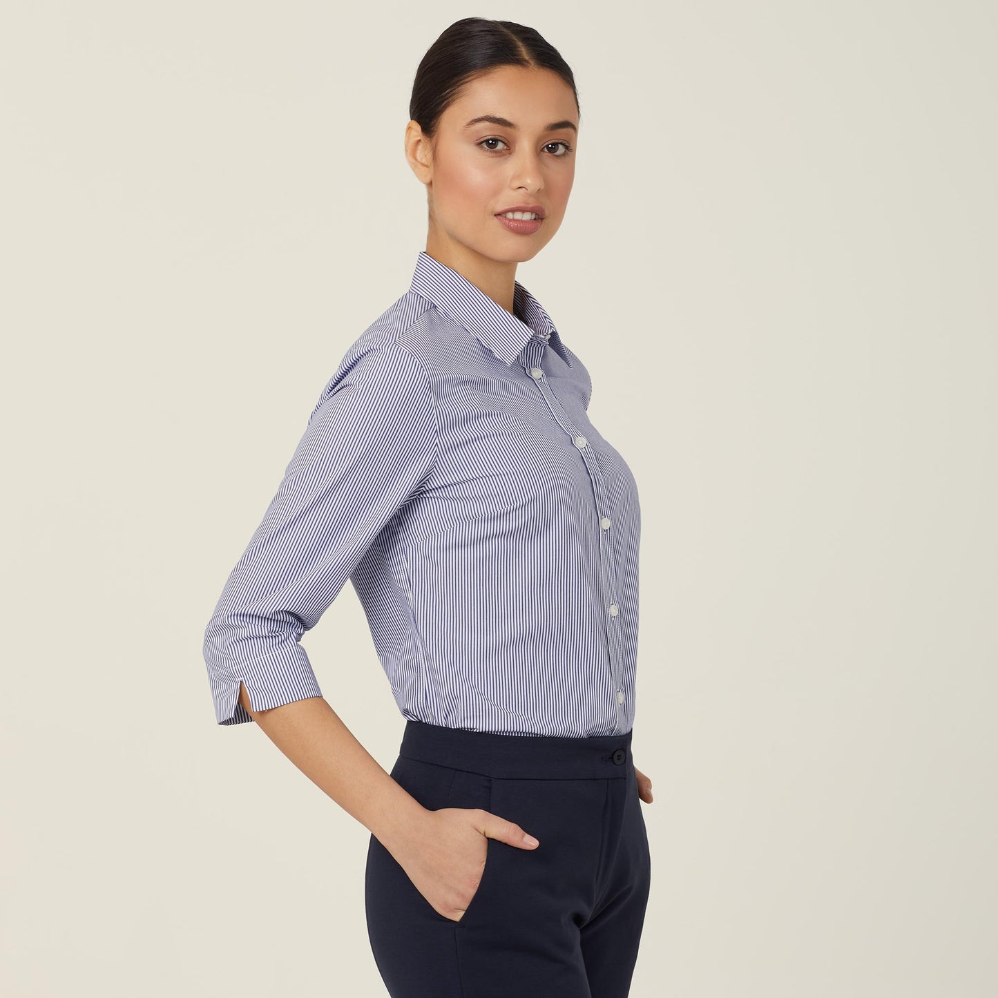 NNT Women's Avignon Stripe 3/4 Sleeve Shirt: Stretch, Eco-Friendly, Navy/White