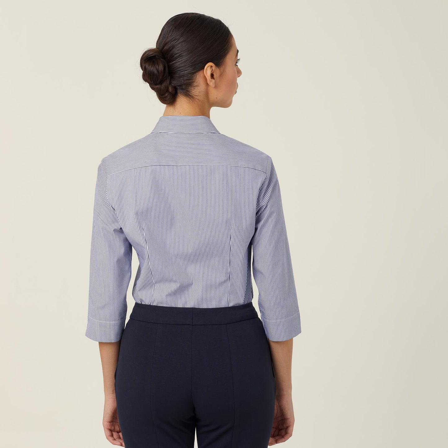 NNT Women's Avignon Stripe 3/4 Sleeve Shirt: Stretch, Eco-Friendly, Navy/White