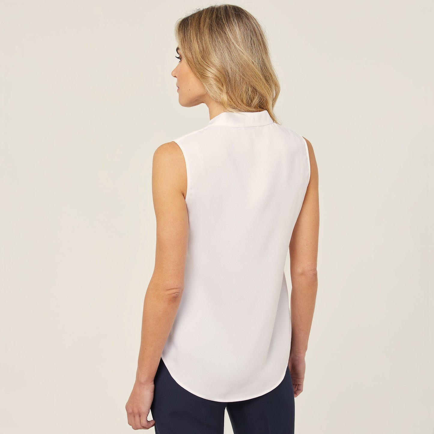 Elegant Women's White Satin Back Crepe Sleeveless Blouse - Easy-Care Silk-Feel Top