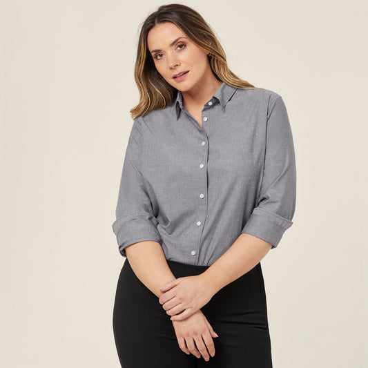 NNT Women's Relaxed Fit Chambray Long Sleeve Work Shirt - Charcoal