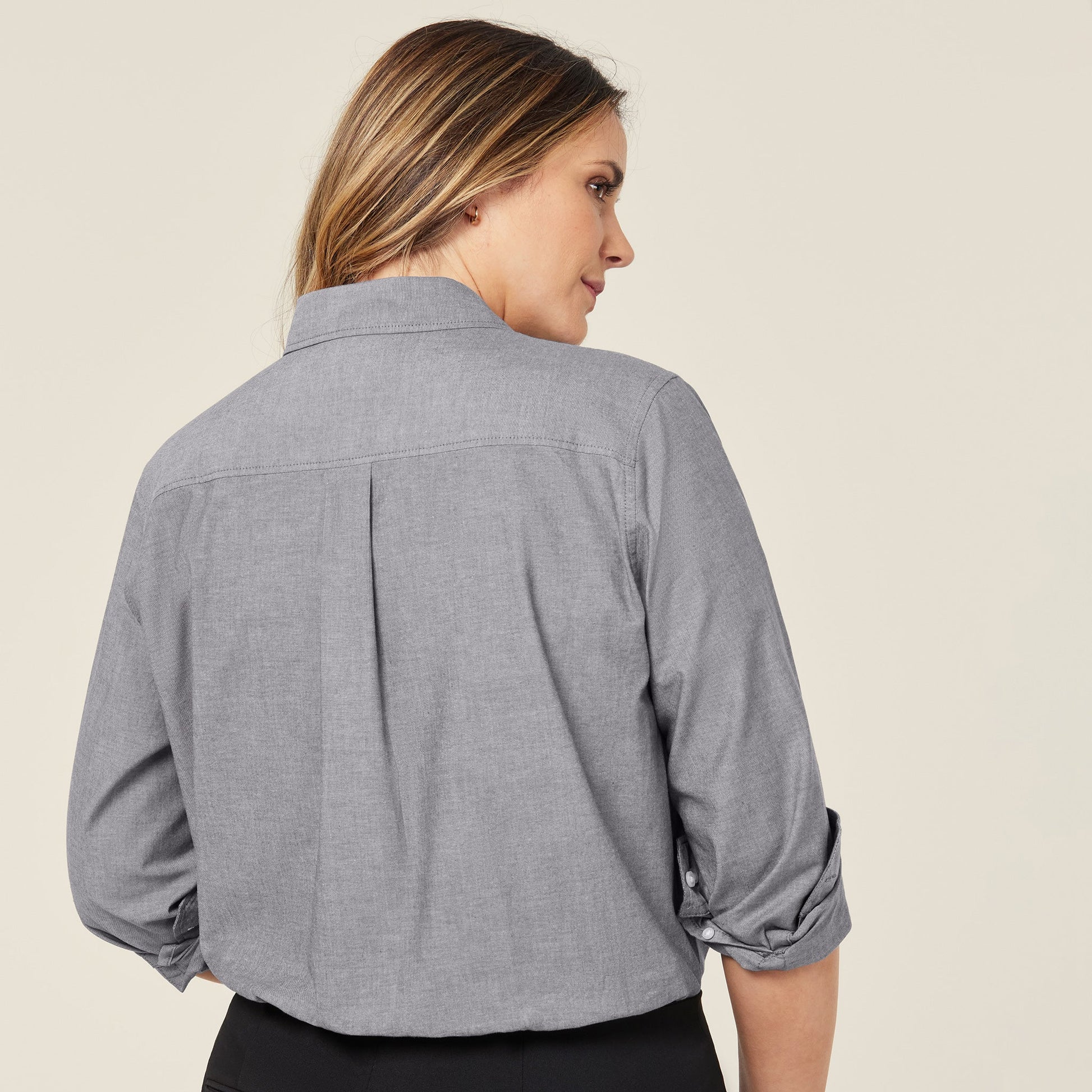 NNT Women's Relaxed Fit Chambray Long Sleeve Work Shirt - Charcoal