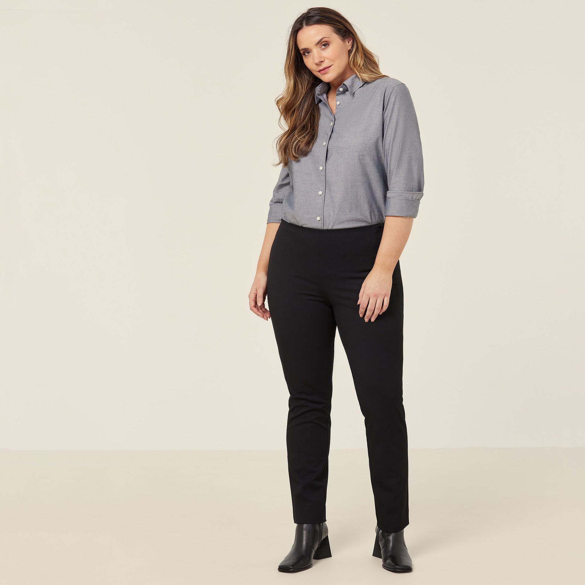 NNT Women's Relaxed Fit Chambray Long Sleeve Work Shirt - Charcoal
