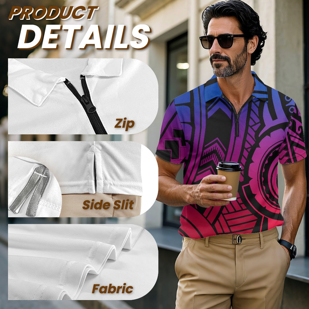 Short Sleeve Zip-Up Polo Shirt